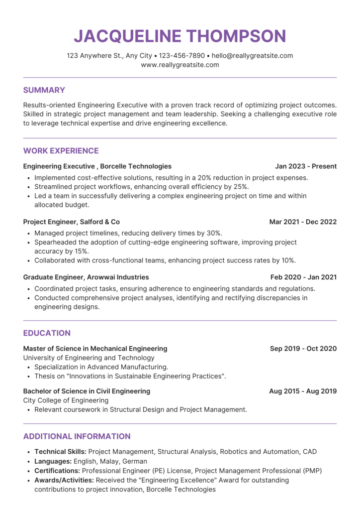 purple and white clean and professional resume (1)