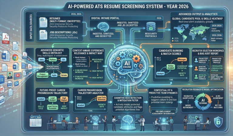 AI-powered ATS resume screening system analyzing job applications in 2026