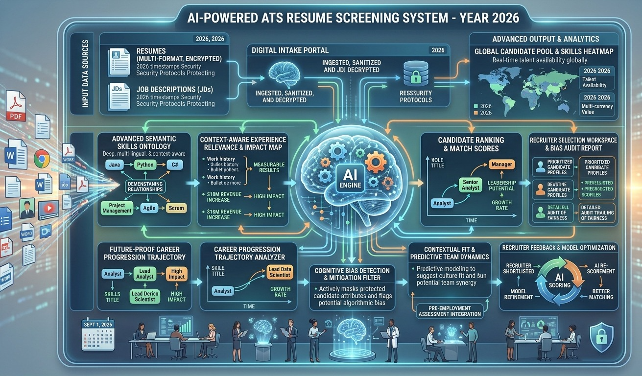 AI-powered ATS resume screening system analyzing job applications in 2026